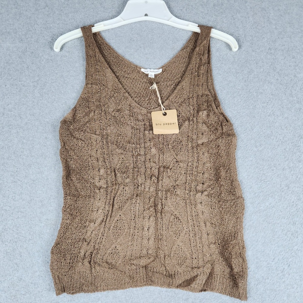 Blu Pepper Tank Top Womens Large Brown Cable Knit Textured V-Neck Sleeveless